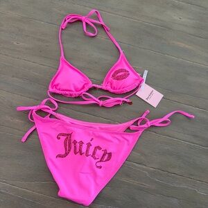 Juicy Couture Hot Pink Rhinestone Bikini Set XS